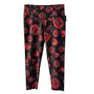 Victoria Sport Floral Print 7/8 Tight Leggings Red Black Workout Yoga XL Stretch